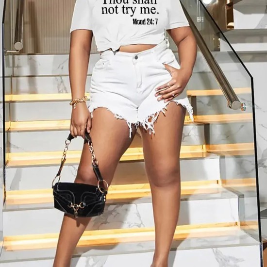 Women Casual Short Sleeve Round Neck Letter Slogan Printed T-Shirt