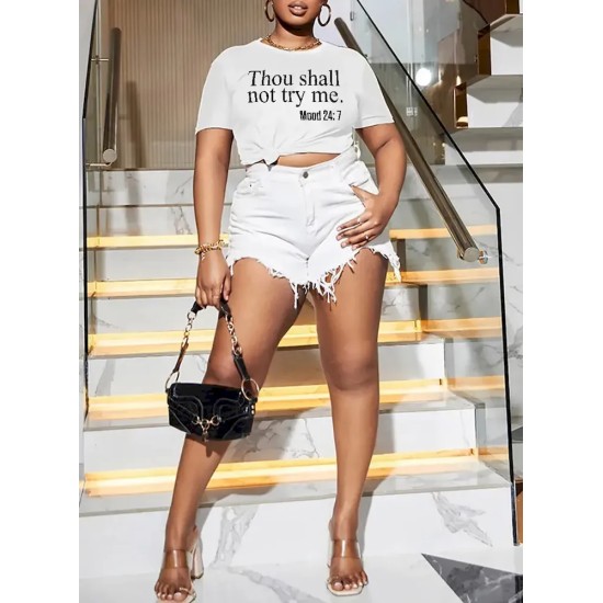 Women Casual Short Sleeve Round Neck Letter Slogan Printed T-Shirt