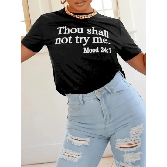 Women Casual Short Sleeve Round Neck Letter Slogan Printed T-Shirt