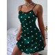 Women Heart Print Satin Slip Dress Pajamas