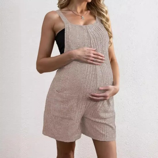 Pregnant Women Fashion Solid Color Strap Rompers