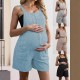 Pregnant Women Fashion Solid Color Strap Rompers