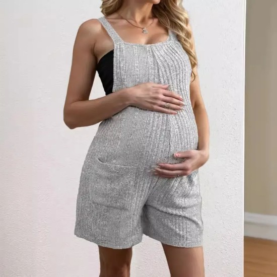 Pregnant Women Fashion Solid Color Strap Rompers