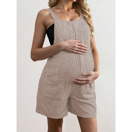 Pregnant Women Fashion Solid Color Strap Rompers