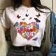 Fashion Women Basic Short Sleeve Butterfly Print Round Neck T-Shirt