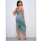 Pregnant Women Fashion Sexy Halter Neck Crop Top High Waist Split Knit Skirt Set