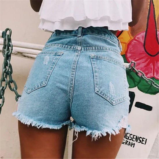 S-XXL Women Fashion High Waist Ripped Denim Shorts