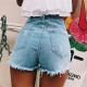 S-XXL Women Fashion High Waist Ripped Denim Shorts
