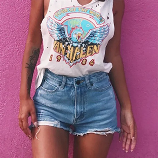 S-XXL Women Fashion High Waist Ripped Denim Shorts