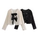 Women Fashion Bow Sequin Long Sleeve Coat
