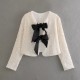 Women Fashion Bow Sequin Long Sleeve Coat