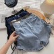 High Waist Wide Leg Denim Shorts Women'S Summer Drawstring Stretch A- Line Shorts