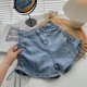 High Waist Wide Leg Denim Shorts Women'S Summer Drawstring Stretch A- Line Shorts