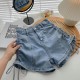 High Waist Wide Leg Denim Shorts Women'S Summer Drawstring Stretch A- Line Shorts