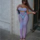 Women Solid Color Strapless Backless Slim-Fit Sexy Hollow Stitching One-Piece Lace Jumpsuits