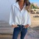 Women Fashion Casual Solid Color Lasel Long Sleeve Button Blouse