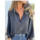 Women Fashion Casual Solid Color Lasel Long Sleeve Button Blouse