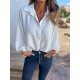 Women Fashion Casual Solid Color Lasel Long Sleeve Button Blouse