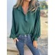 Women Fashion Casual Solid Color Lasel Long Sleeve Button Blouse