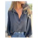 Women Fashion Casual Solid Color Lasel Long Sleeve Button Blouse