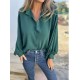 Women Fashion Casual Solid Color Lasel Long Sleeve Button Blouse