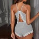 Women Fashion Backless Solid Color Pajamas Two-Piece Set