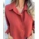 Women Fashion Casual Solid Color Lasel Long Sleeve Button Blouse