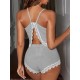 Women Fashion Backless Solid Color Pajamas Two-Piece Set
