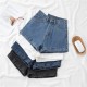 Women Petite Curled Hem Women Summer Thin Fashionable Straight Casual Wide-Leg Denim Shorts