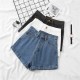 Women Petite Curled Hem Women Summer Thin Fashionable Straight Casual Wide-Leg Denim Shorts