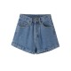 Women Petite Curled Hem Women Summer Thin Fashionable Straight Casual Wide-Leg Denim Shorts