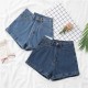 Women Petite Curled Hem Women Summer Thin Fashionable Straight Casual Wide-Leg Denim Shorts