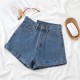 Women Petite Curled Hem Women Summer Thin Fashionable Straight Casual Wide-Leg Denim Shorts