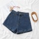 Women Petite Curled Hem Women Summer Thin Fashionable Straight Casual Wide-Leg Denim Shorts