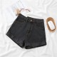 Women Petite Curled Hem Women Summer Thin Fashionable Straight Casual Wide-Leg Denim Shorts