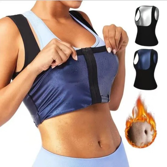 Women Casual Sports Sauna Zipper Solid Color Sleeveless Tank Top