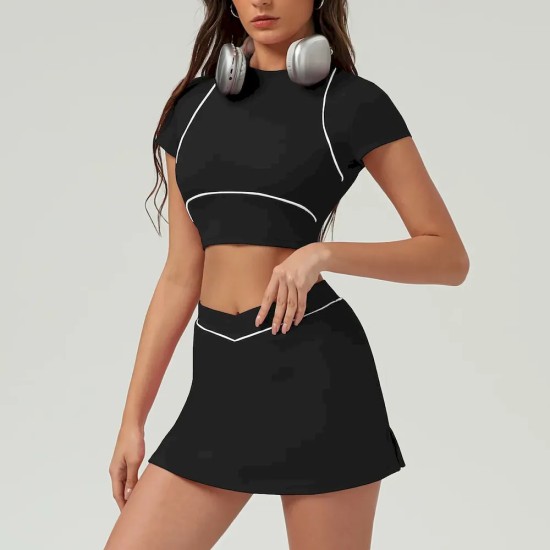 Women Fashion Tennis Sports Skirt Two-Piece Set