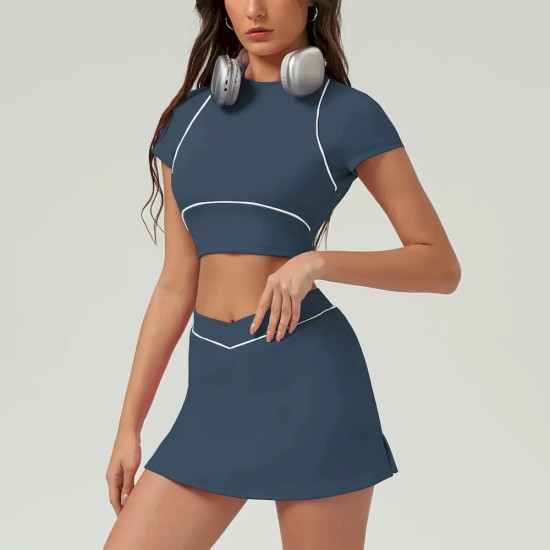 Women Fashion Tennis Sports Skirt Two-Piece Set