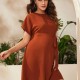 Women Fashion Solid Color Lace-Up Bat Sleeve Maternity Dress