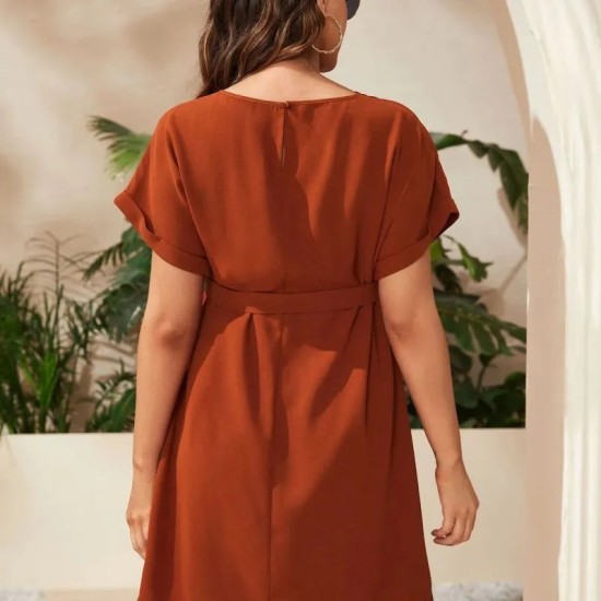 Women Fashion Solid Color Lace-Up Bat Sleeve Maternity Dress