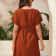 Women Fashion Solid Color Lace-Up Bat Sleeve Maternity Dress