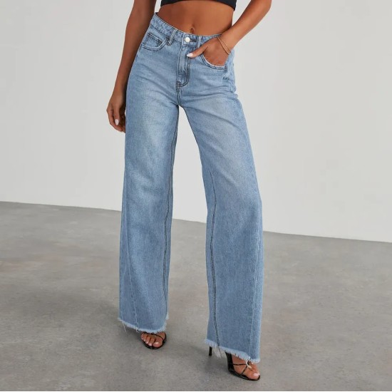 Women Fashion Casual Loose Straight Leg Jeans