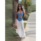 Women Fashion Sexy V-Neck Camisole Denim Chiffon Splicing Pleated Pants Two-Piece Set