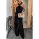 Summer Women Casual Sleeveless Halter Neck Solid Color Wide Leg Jumpsuits