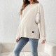 Pregnant Women Fashion Casual Solid Color Textured Crewneck Long Sleeve Split Top