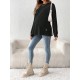 Pregnant Women Fashion Casual Solid Color Textured Crewneck Long Sleeve Split Top