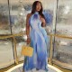 Elegant Women Printed Gradient Halter Neck Slim Fit Maxi Dress