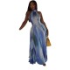 Elegant Women Printed Gradient Halter Neck Slim Fit Maxi Dress