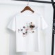 Women Fashion Three-Dimensional Floral Decorative Round Neck Short-Sleeved T-Shirt Denim Shorts Two-Piece Set