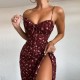 Summer Women Fashion Sexy Small Tiny Flower Print Sling Split Dress